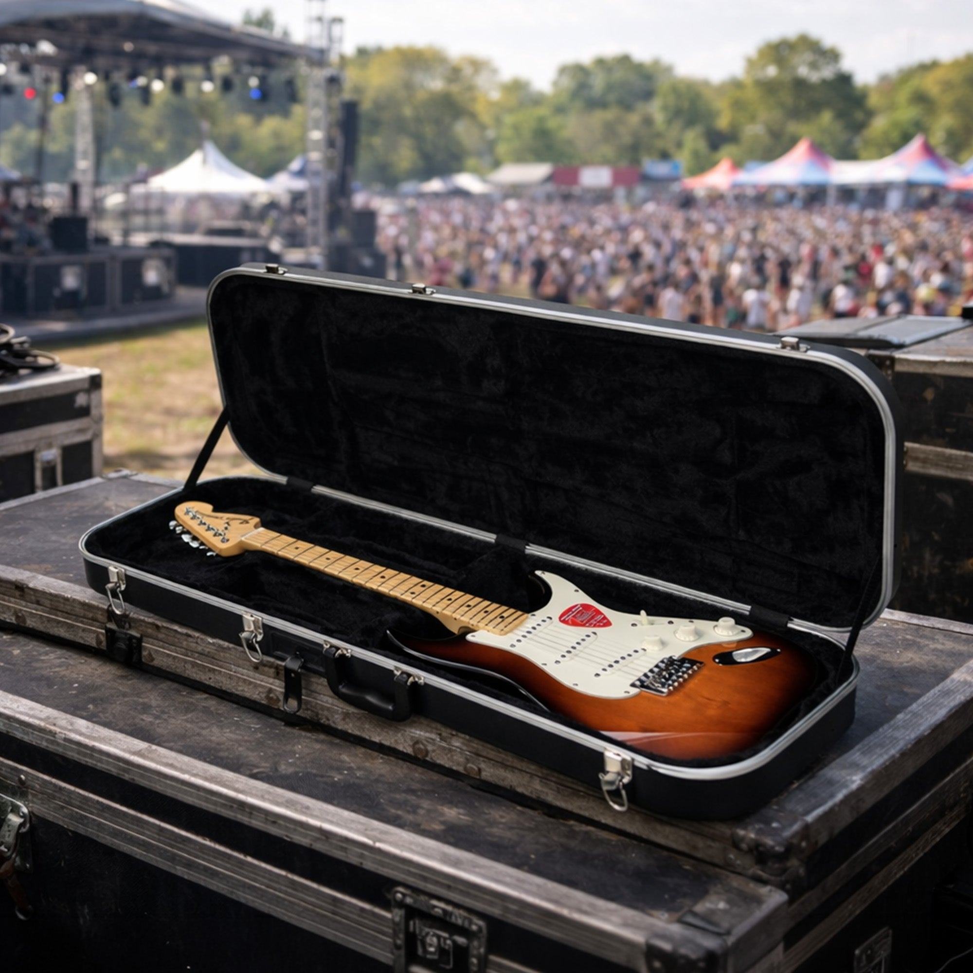 SKB Hardshell Rectangular Travel Case for Electric Guitars with Latches, Black - VMInnovations