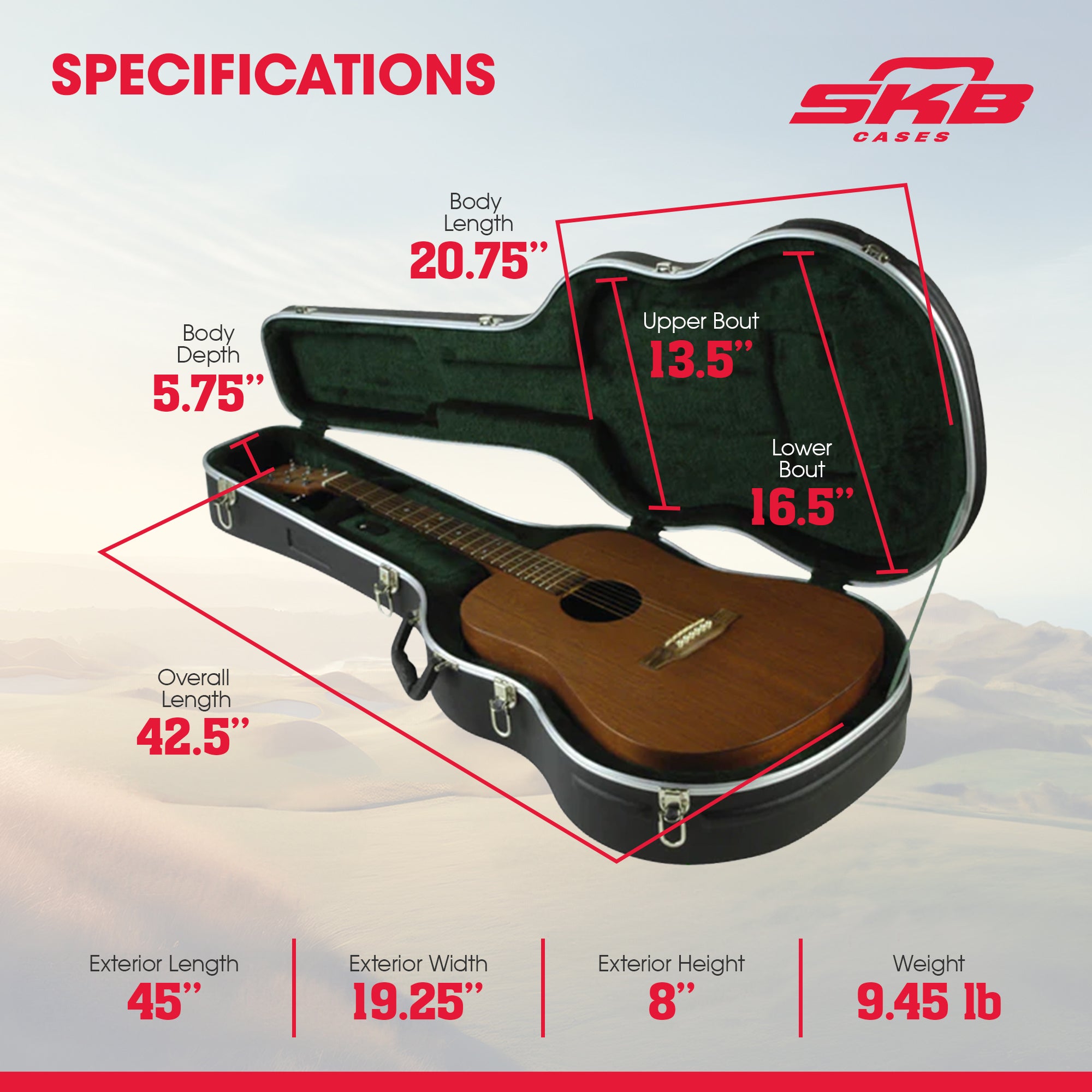 SKB Hardshell Economy Travel Guitar Case for Dreadnought Acoustic Guitars, Black - VMInnovations