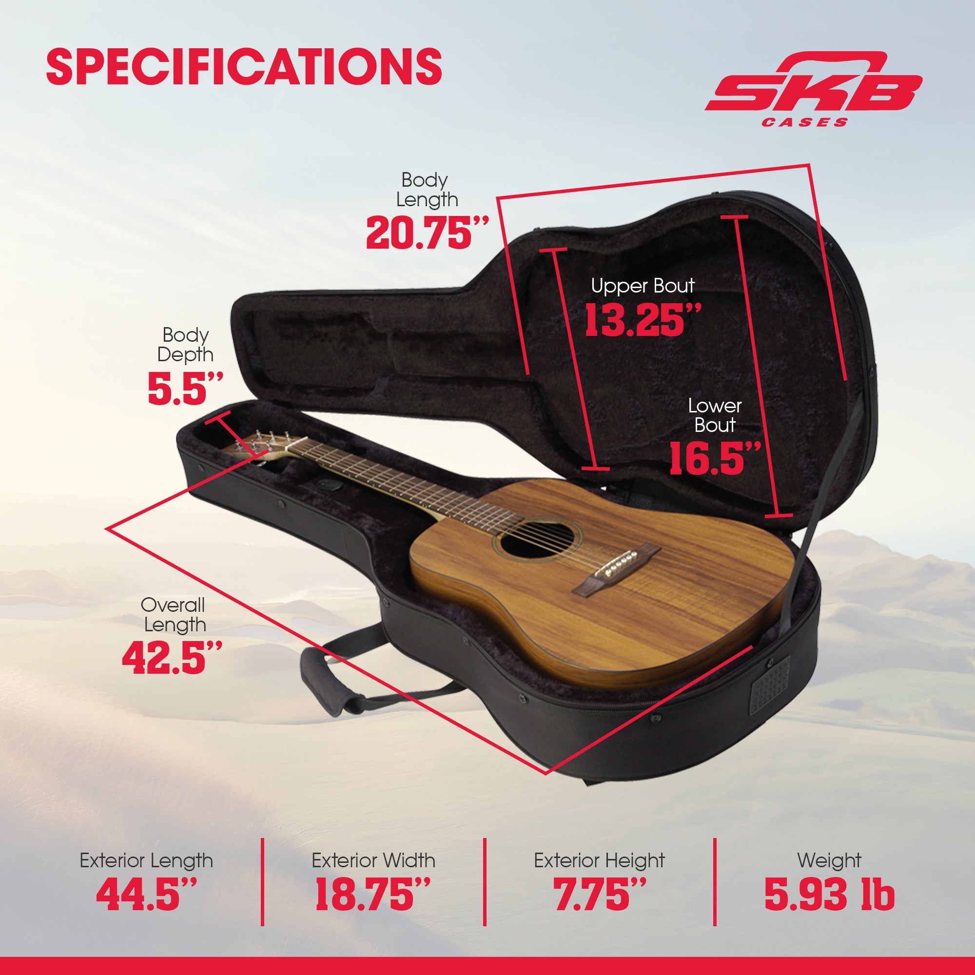 SKB Soft Case Travel Guitar Case for Dreadnought Acoustic Style Guitars, Black - VMInnovations