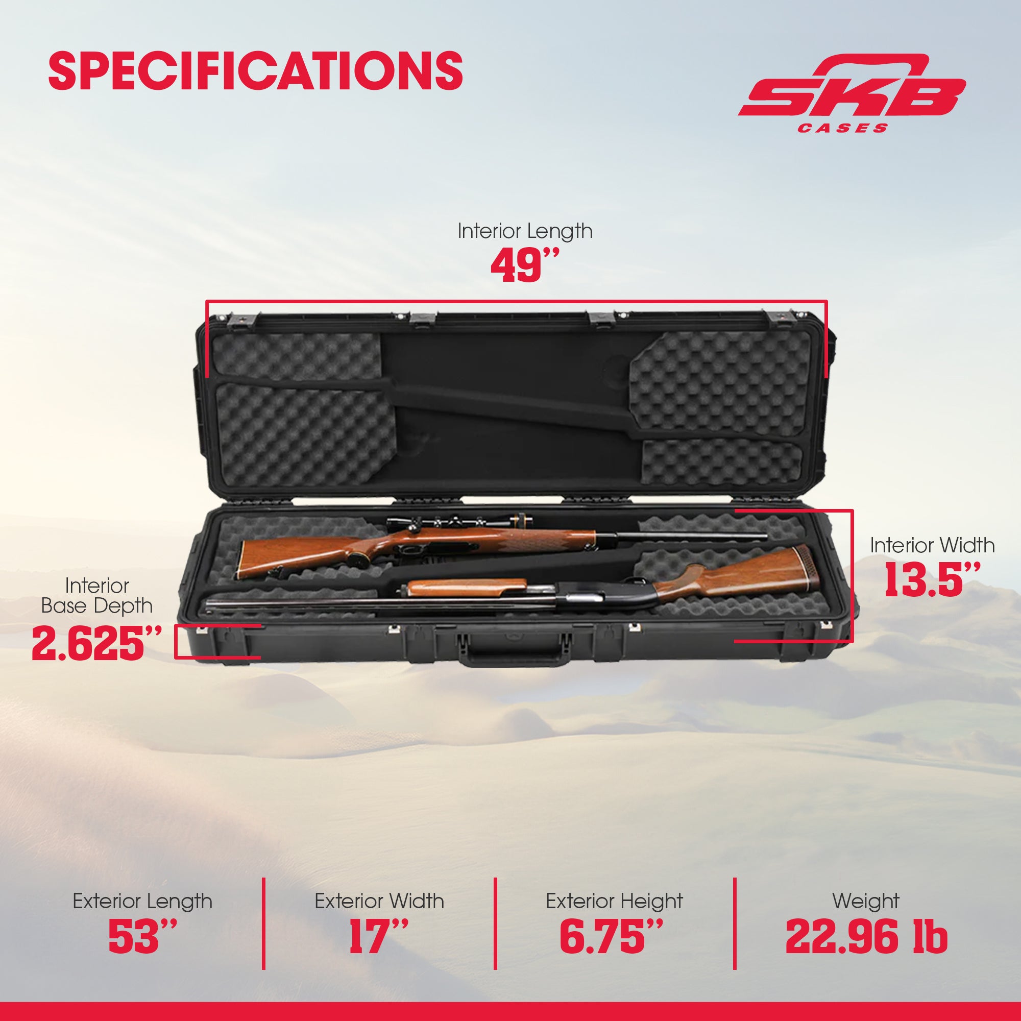 SKB Cases iSeries 3i-5014-DR Double Rifle Case with Hard Plastic Exterior, Black - VMInnovations