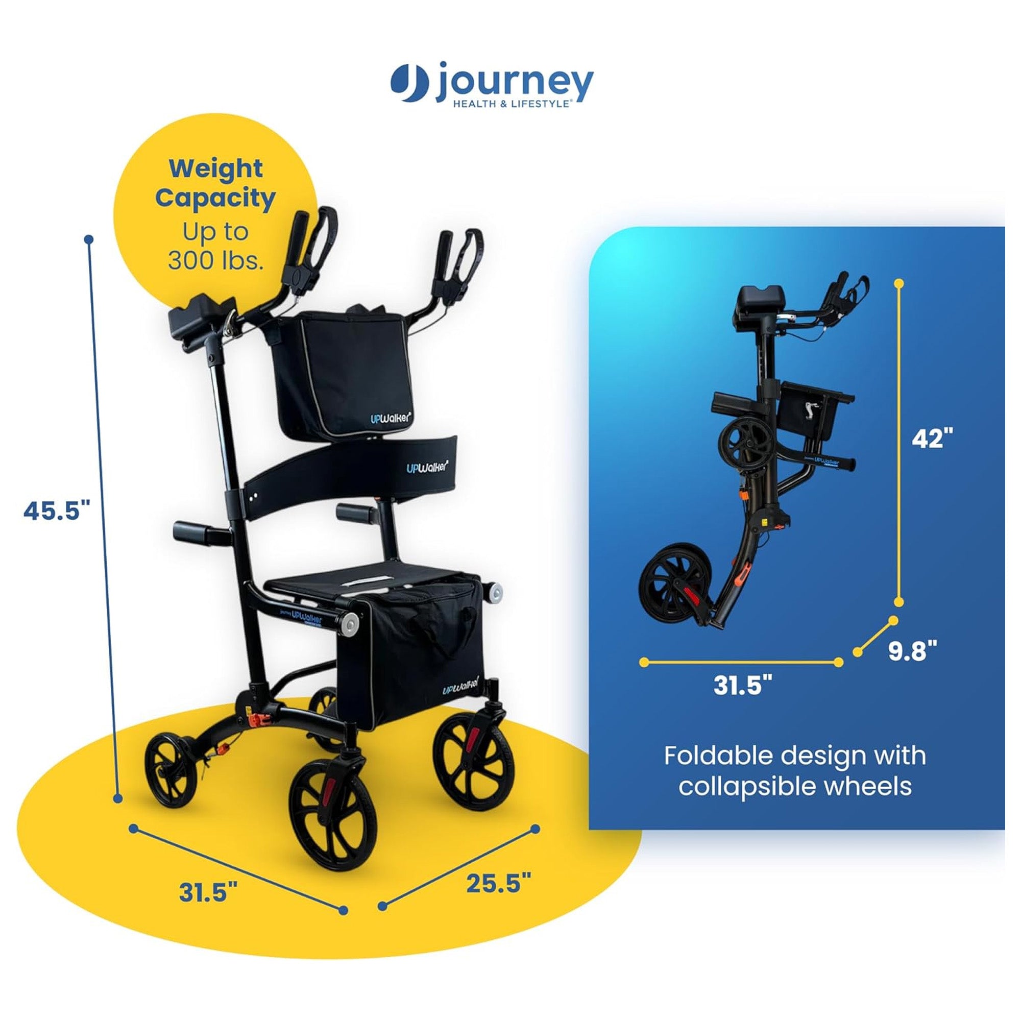 LifeWalker UPWalker EZ Lite Lightweight Upright Rollator Walker for Seniors - VMInnovations