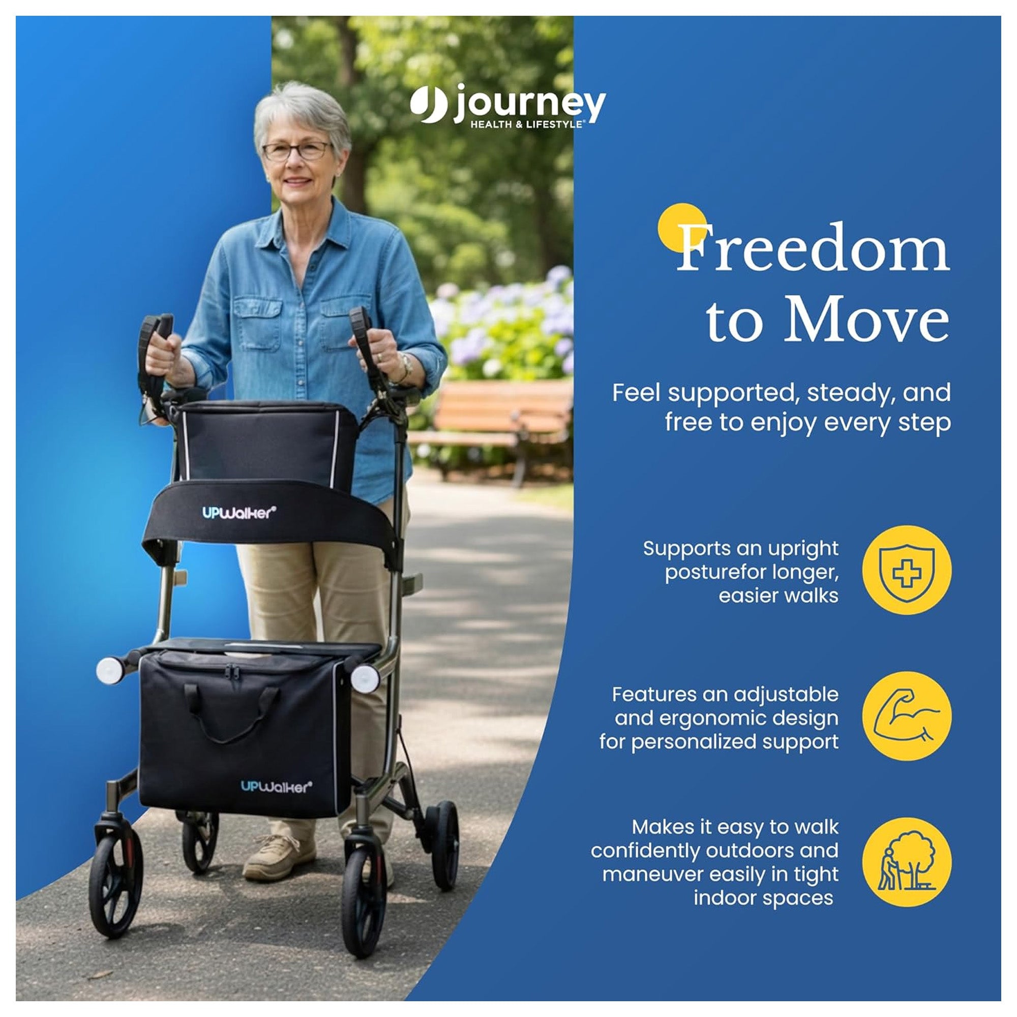 LifeWalker UPWalker EZ Lite Lightweight Upright Rollator Walker for Seniors - VMInnovations