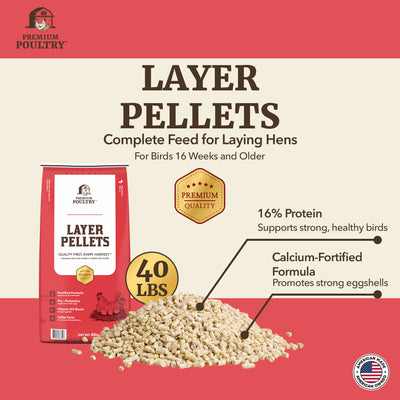 Premium Poultry Layer Pellets for Laying Hens, 16% Protein Blend Feed, 2000 lb - VMInnovations