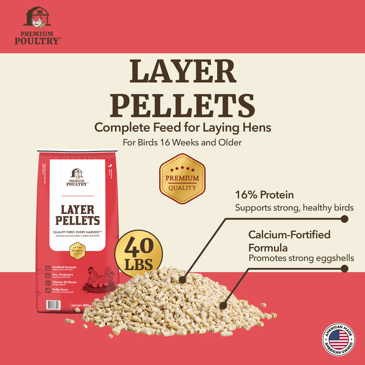 Premium Poultry Layer Pellets for Laying Hens, 16% Protein Blend Feed, 2000 lb - VMInnovations