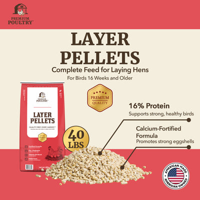 Premium Poultry Layer Pellets for Laying Hens, 16% Protein Blend Feed, 2000 lb - VMInnovations