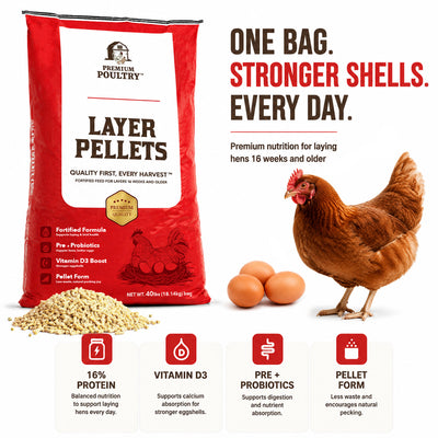 Premium Poultry Layer Pellets for Laying Hens, 16% Protein Blend Feed, 80 lb