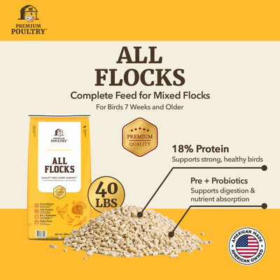 Premium Poultry All Flocks Feed Pellets, 18% Protein for Mixed Flocks, 2000 lbs