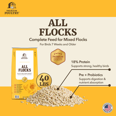 Premium Poultry All Flocks Feed Pellets, 18% Protein for Mixed Flocks, 40 Pounds