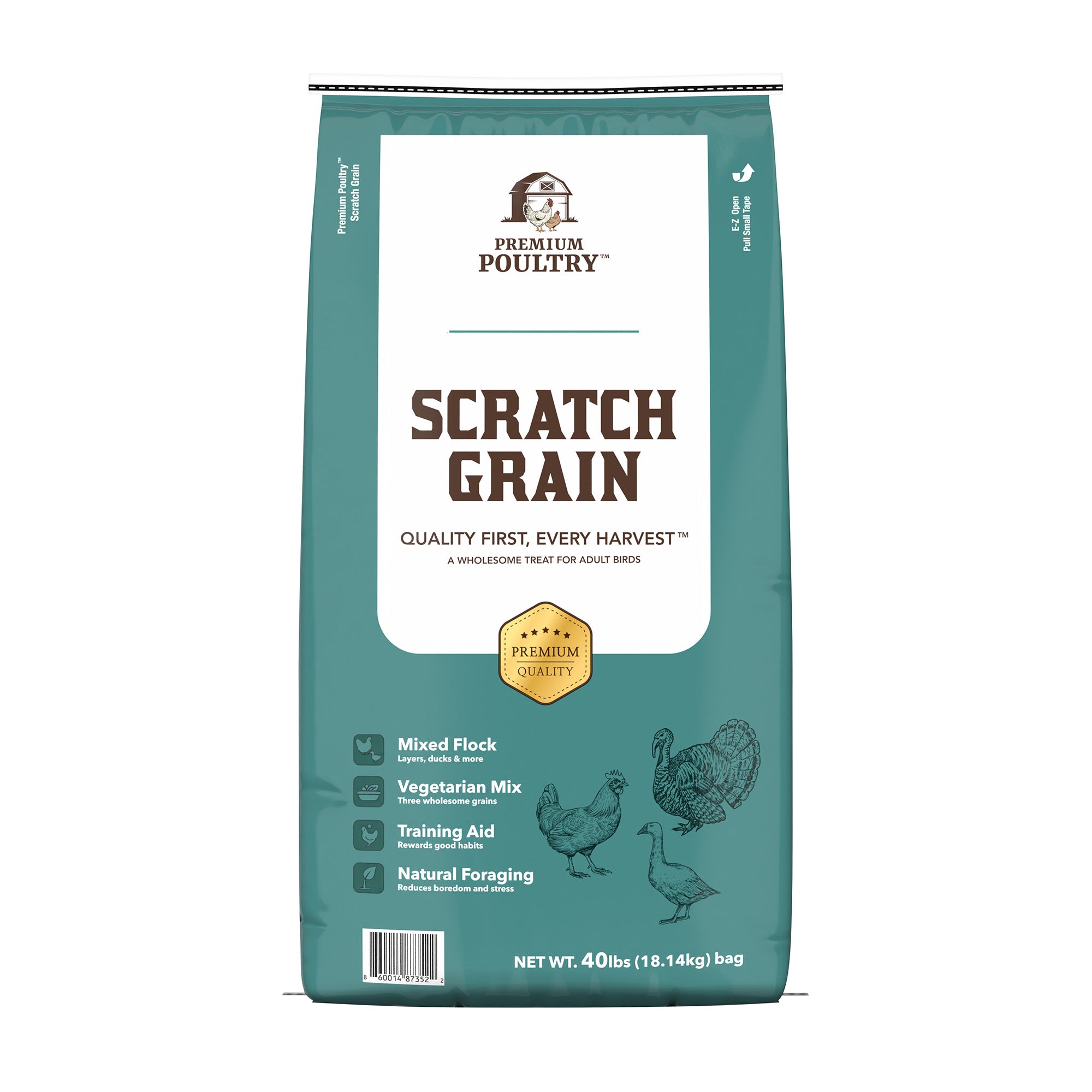 Premium Poultry Scratch Grain for Adult Chickens, Ducks, and Turkeys, 80 Pounds
