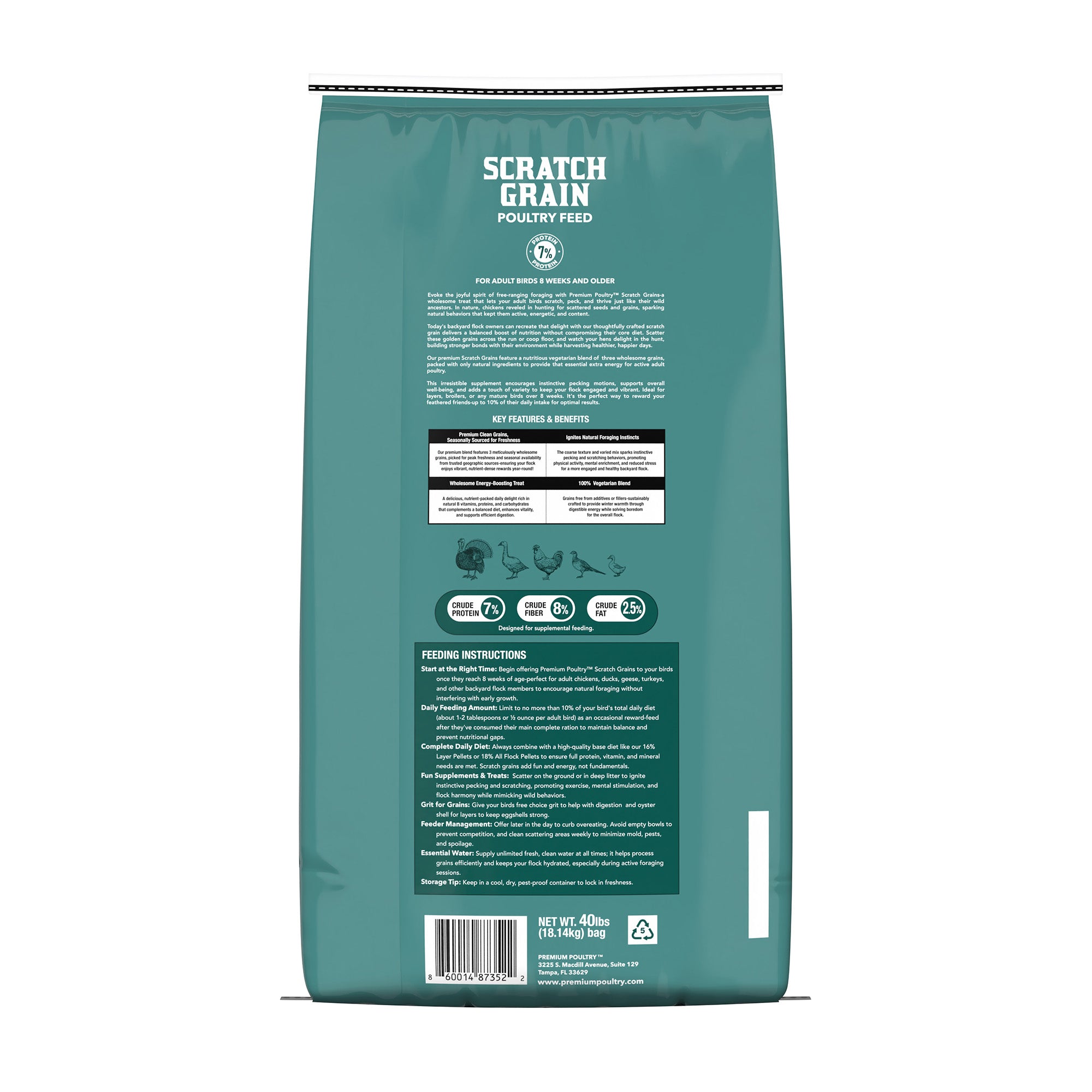 Premium Poultry Scratch Grain for Adult Chickens, Ducks, and Turkeys, 80 Pounds