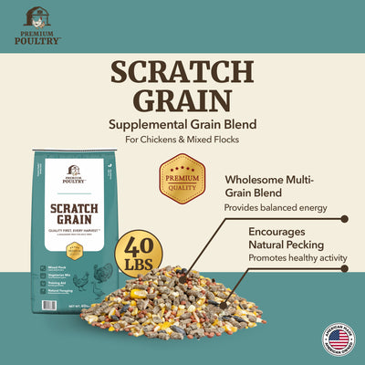 Premium Poultry Scratch Grain for Adult Chickens, Ducks, and Turkeys, 80 Pounds - VMInnovations