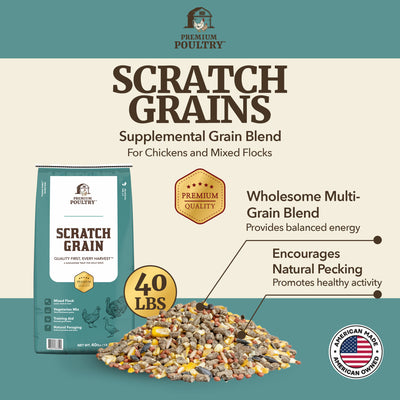 Premium Poultry Scratch Grain for Adult Chickens, Ducks, and Turkeys, 80 Pounds