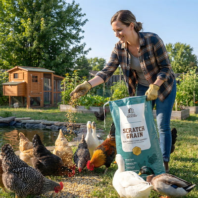 Premium Poultry Scratch Grain for Adult Chickens, Ducks, and Turkeys, 40 Pounds - VMInnovations
