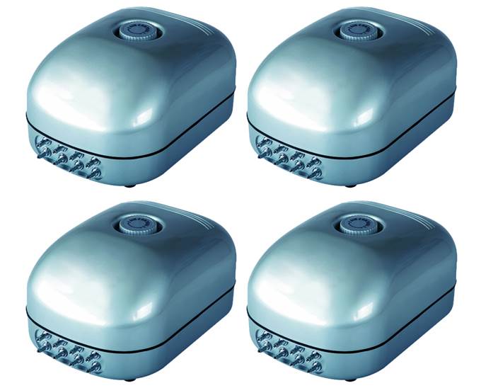 (4) NEW HYDROFARM AAPA25L Commercial Pond Air Pumps 8 Outlets 25 LPM Hydroponics