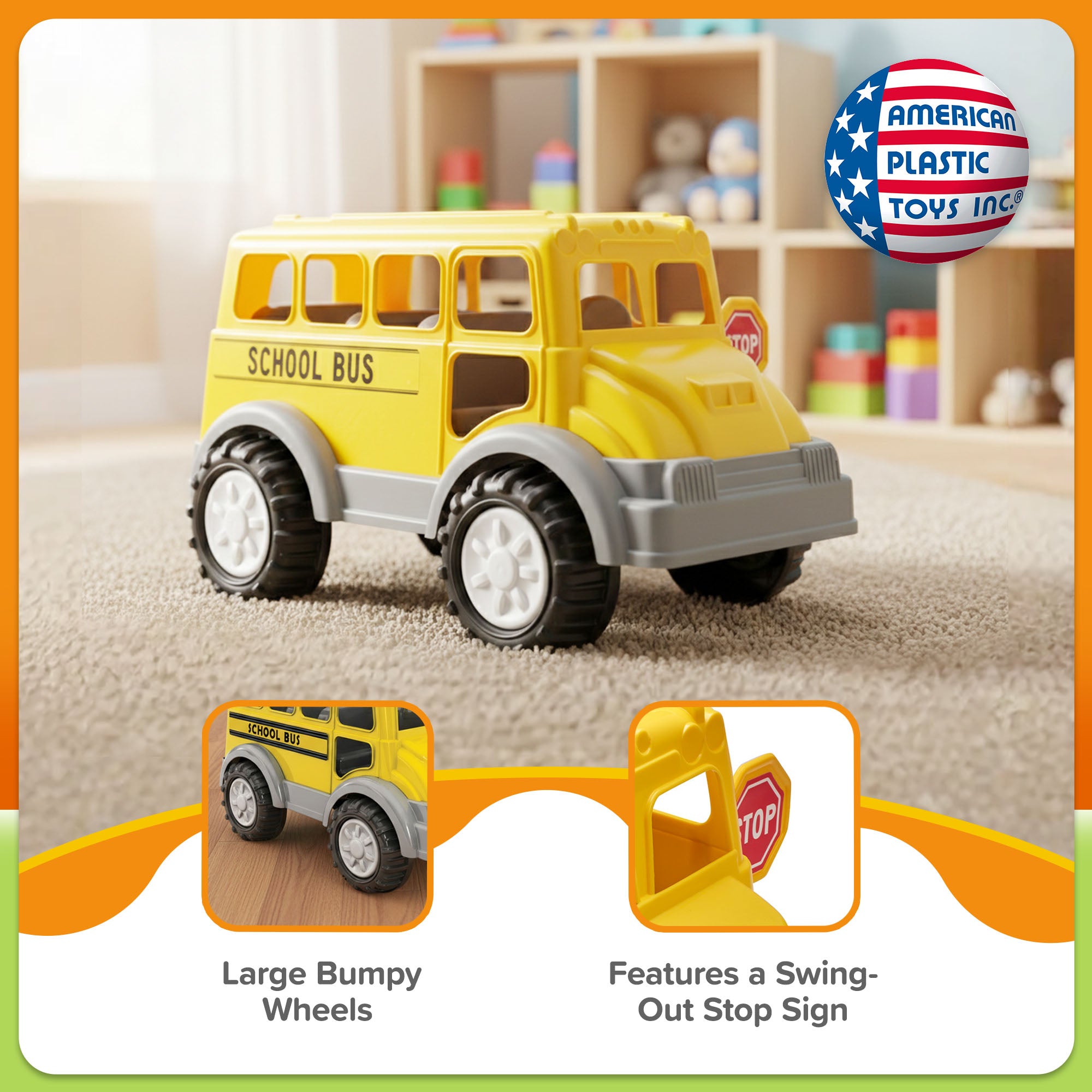 American Plastic Toys Gigantic School Bus Toy for Kids Ages 2 Years and Up - VMInnovations