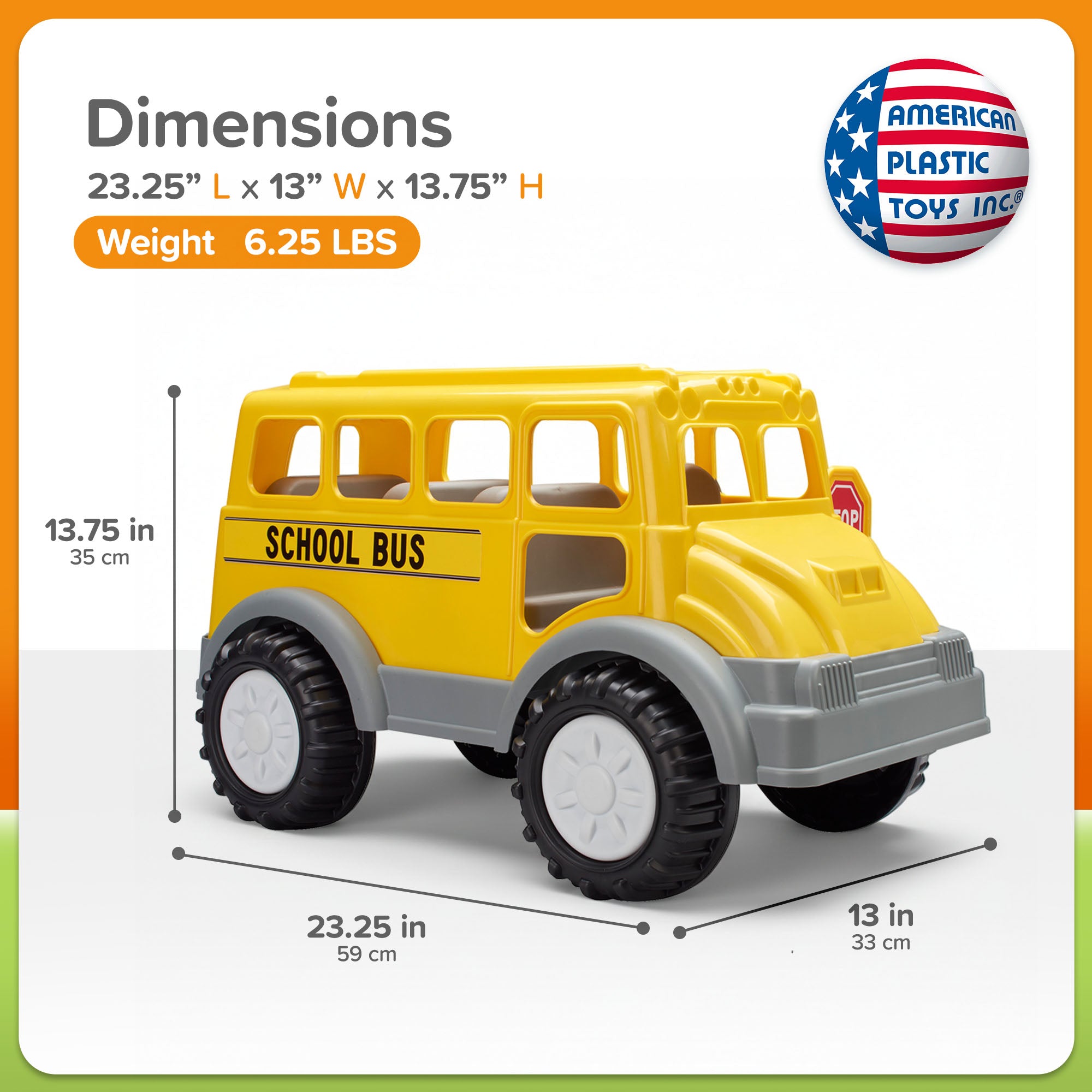 American Plastic Toys Gigantic School Bus Toy for Kids Ages 2 Years and Up - VMInnovations