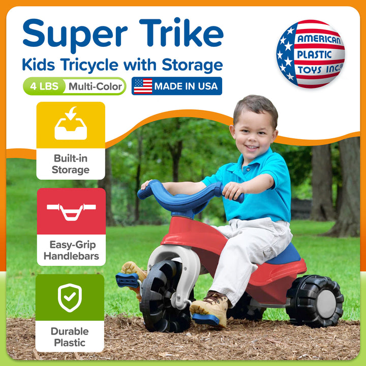 American Plastic Toys Super Trike, Kids' Ride On Tricycle with Storage Seat - VMInnovations