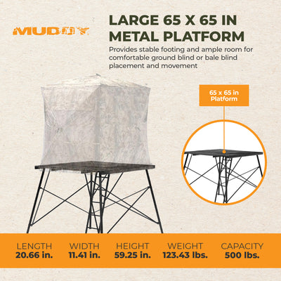 Muddy Ground Blind Platform, 65"L x 65"W Steel Outdoor Hunting Trap (Open Box)
