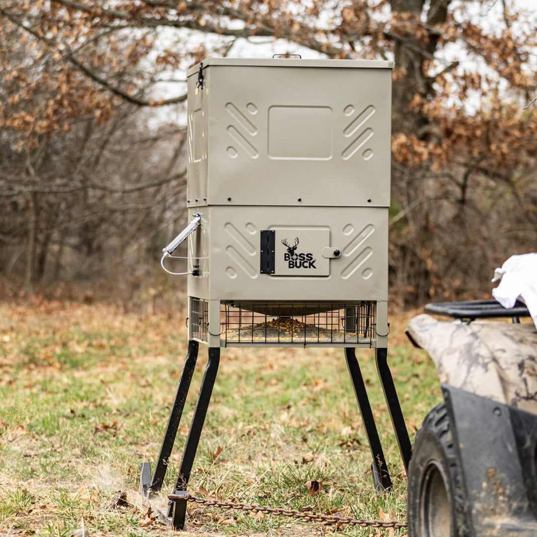 Boss Buck Stand & Fill Sled Feeder with Evolution Spin Plate, 600 Pound Capacity - VMInnovations