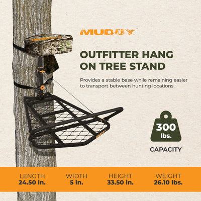 MUDDY Outfitter Hang On Hunting Tree Stand w/ Adjustable Platform & Padded Seat