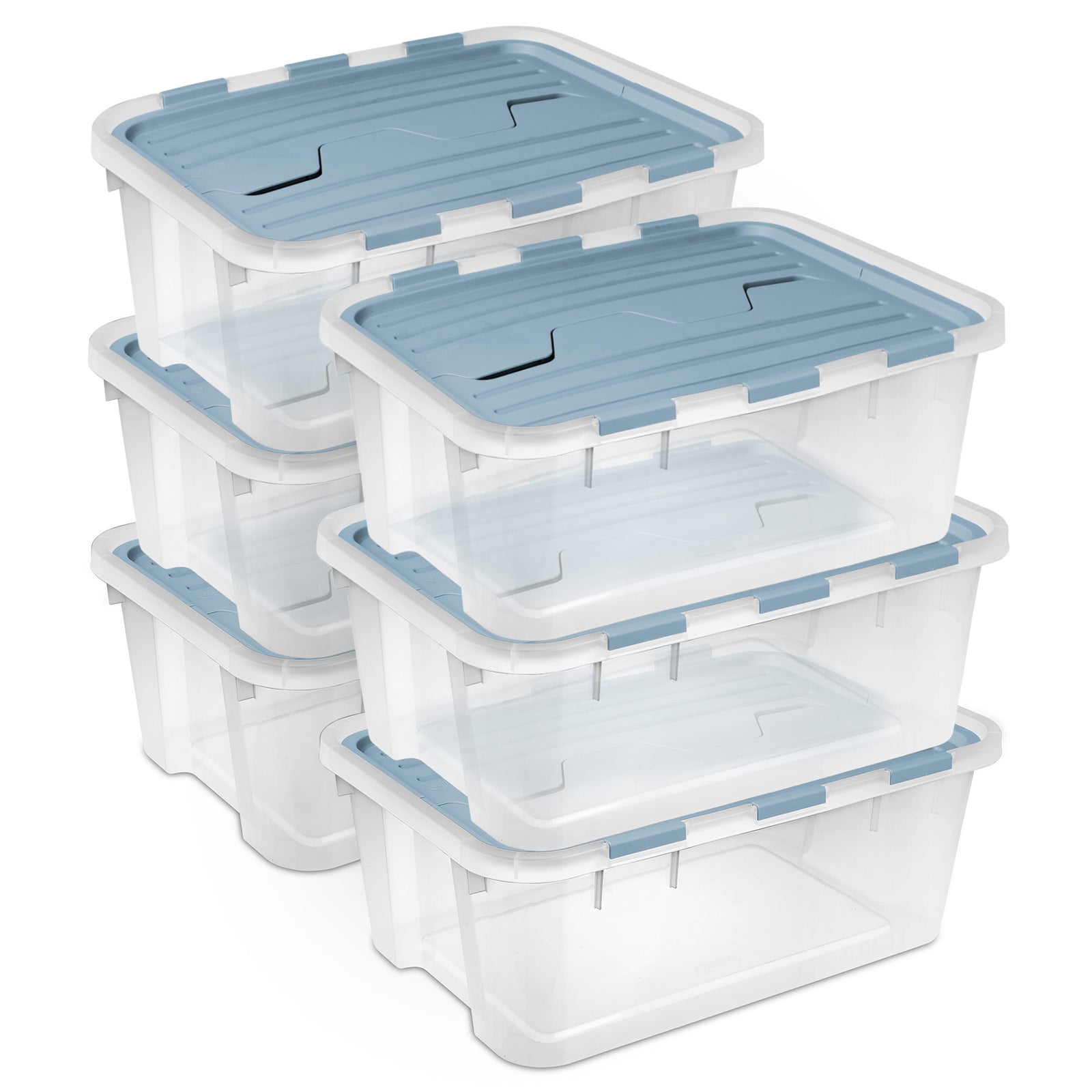 Sterilite 40 Qt Hinged Lid Storage Box, Plastic Container, Washed Blue, 6 Pack - VMInnovations