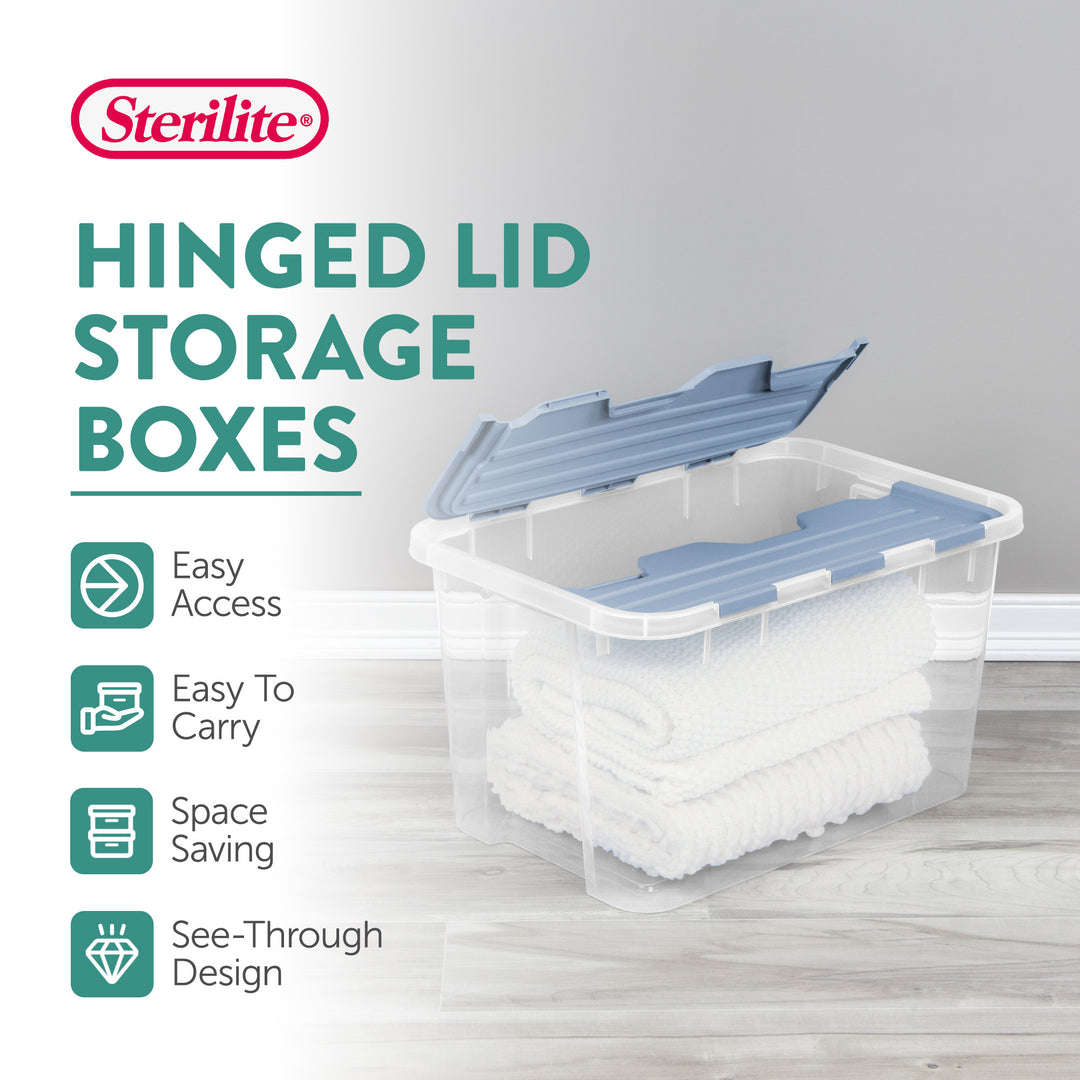 Sterilite 60 Qt Hinged Lid Storage Box, Plastic Container, Washed Blue, 6 Pack - VMInnovations