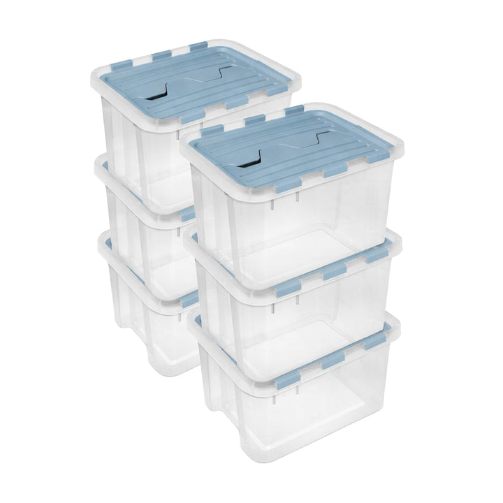 Sterilite 60 Qt Hinged Lid Storage Box, Plastic Container, Washed Blue, 6 Pack - VMInnovations