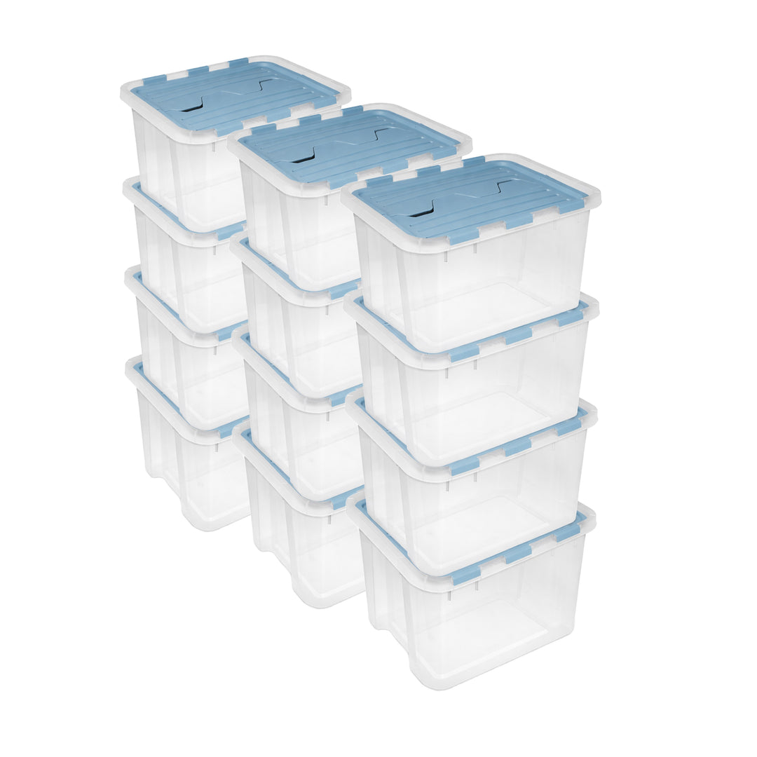 Sterilite 60 Qt Hinged Lid Storage Box, Plastic Container, Washed Blue, 12 Pack - VMInnovations