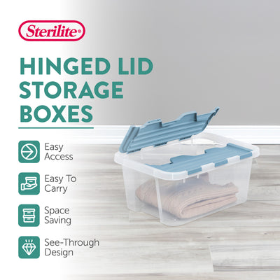 Sterilite 20 Qt Hinged Lid Storage Box, Plastic Container, Washed Blue, 6 Pack