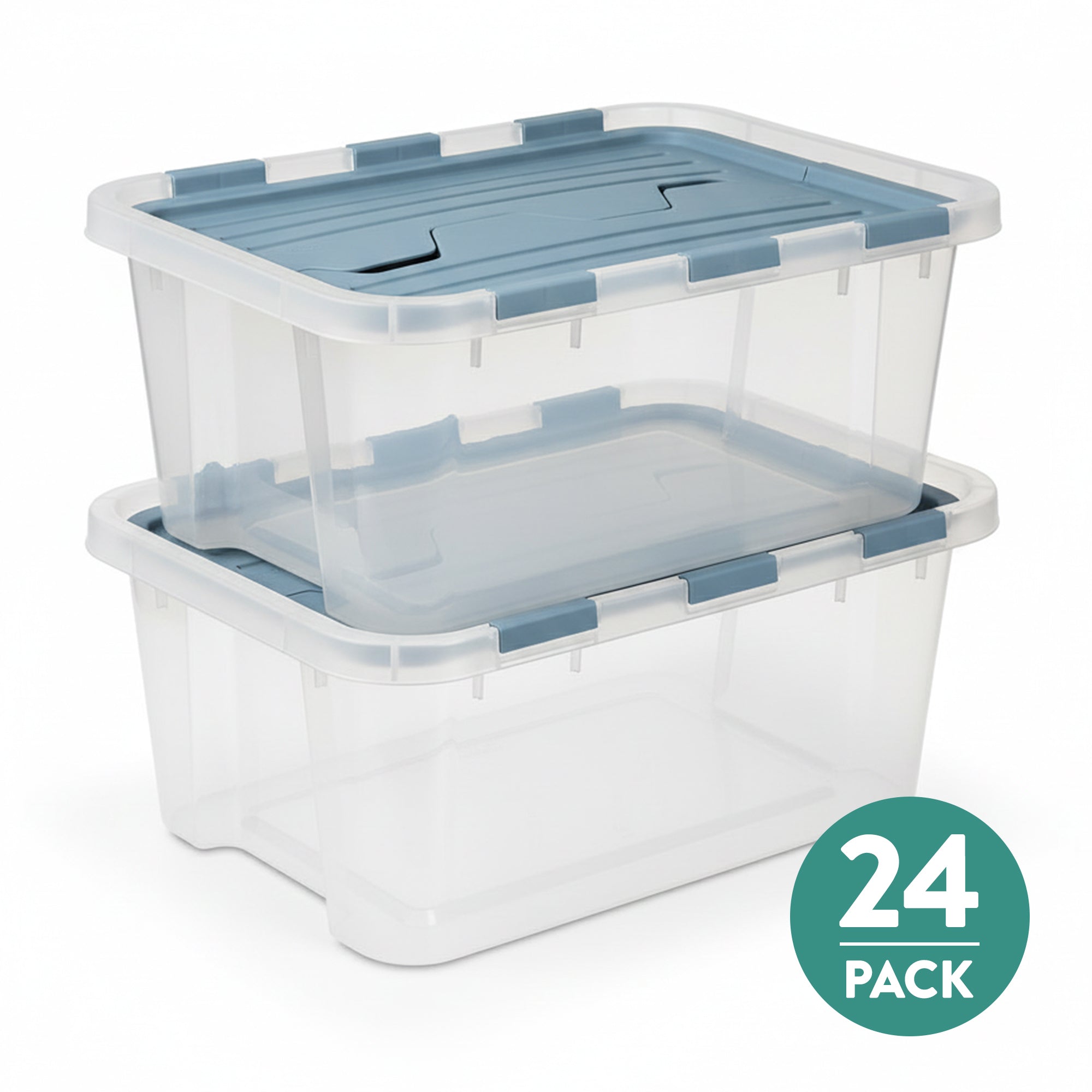 Sterilite 20 Qt Hinged Lid Storage Box, Plastic Container, Washed Blue, 24 Pack - VMInnovations