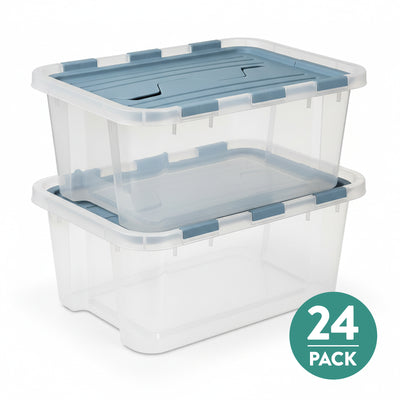 Sterilite 20 Qt Hinged Lid Storage Box, Plastic Container, Washed Blue, 24 Pack - VMInnovations