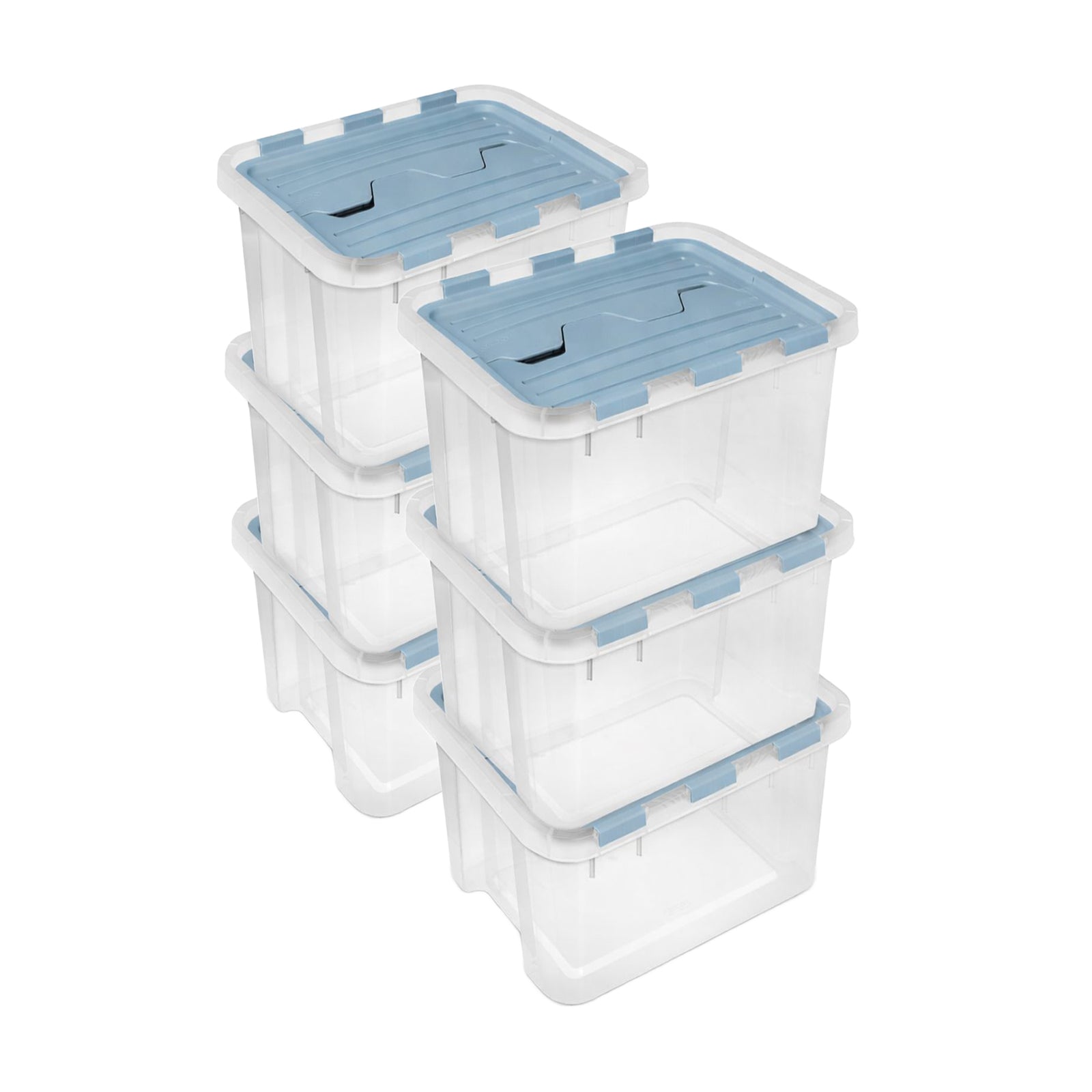 Sterilite 30 Qt Hinged Lid Storage Box, Plastic Container, Washed Blue, 6 Pack - VMInnovations