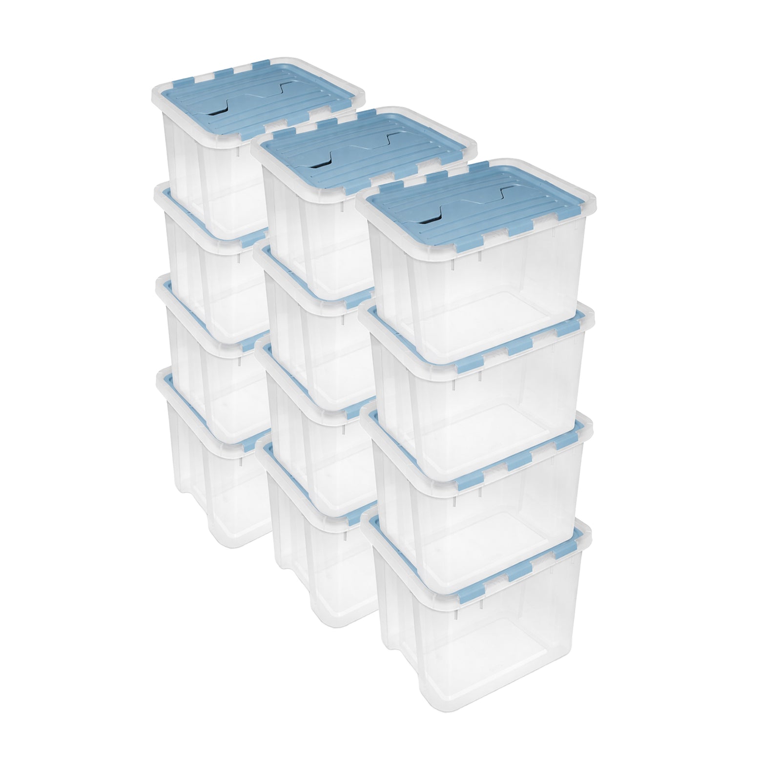 Sterilite 30 Qt Hinged Lid Storage Box, Plastic Container, Washed Blue, 12 Pack - VMInnovations