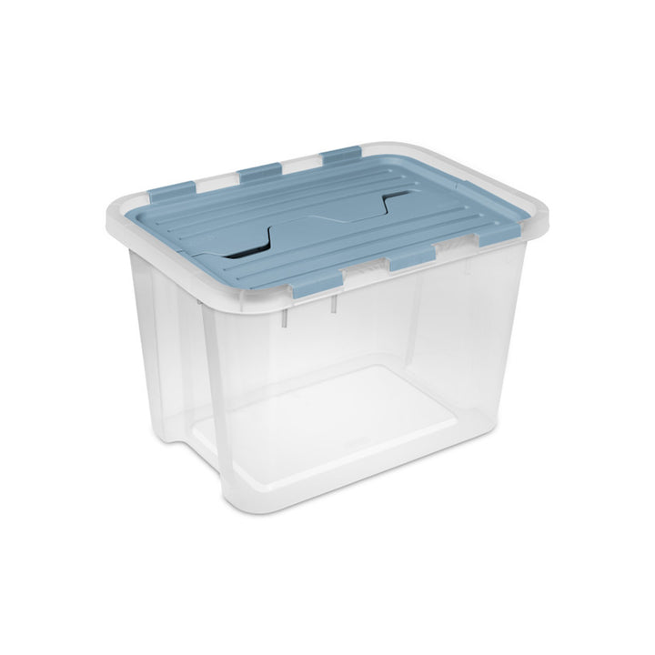 Sterilite 30 Qt Hinged Lid Storage Box, Plastic Container, Washed Blue, 18 Pack