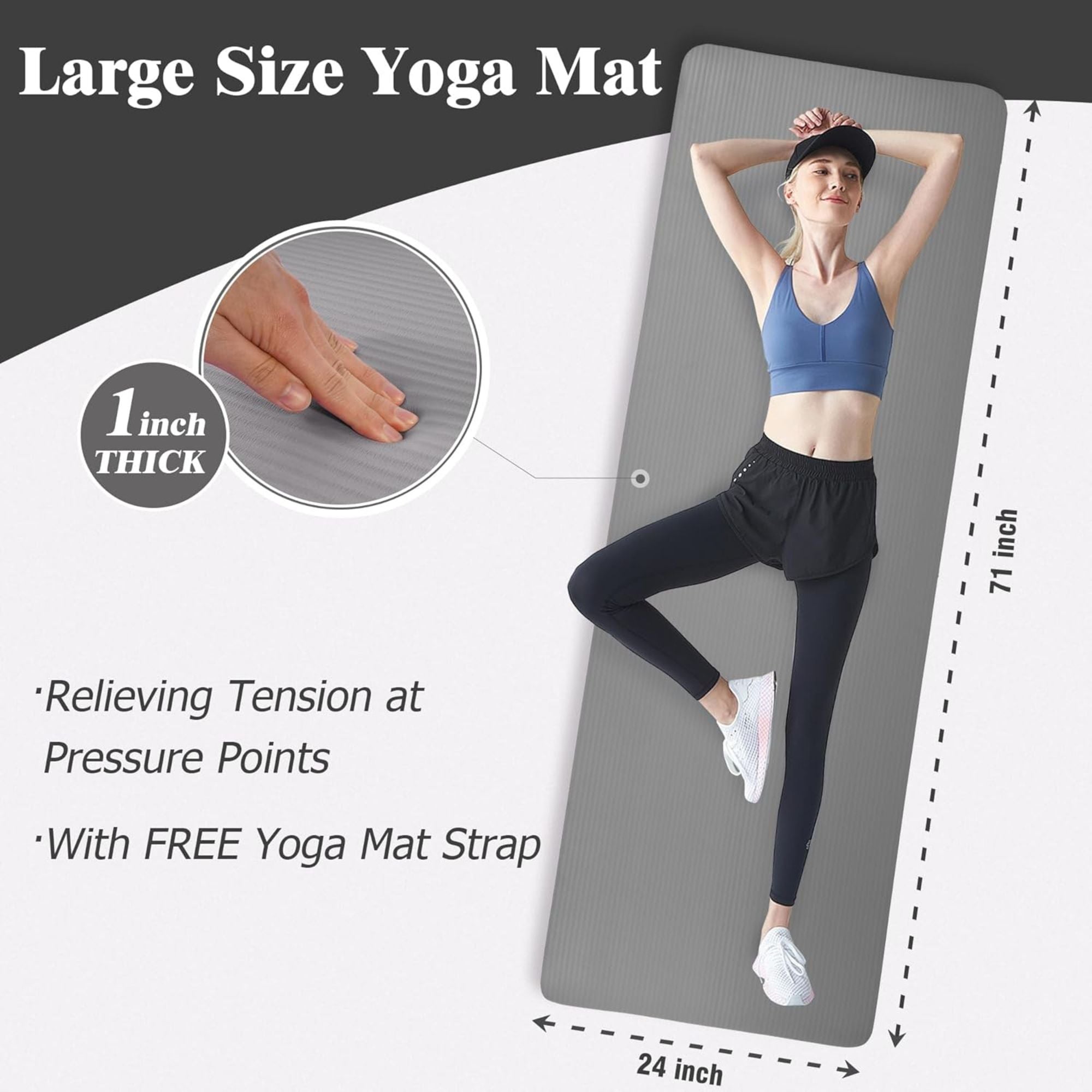BalanceFrom Yoga Mat, 1in Extra Thick Exercise Pilates Workout Mat (Open Box) - VMInnovations