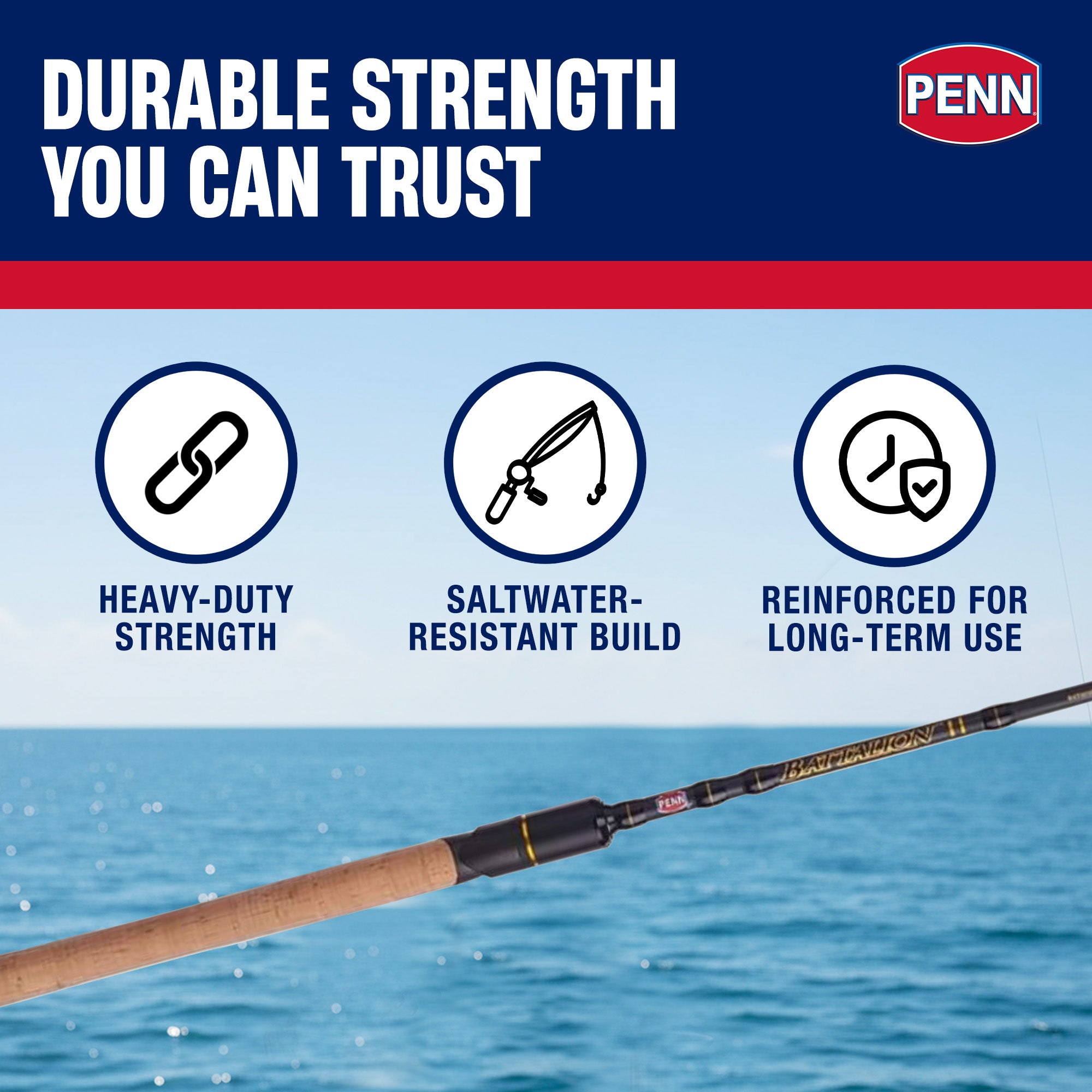 Penn Battalion II Inshore Spinning Rod 7'6" Medium-Light Power 1-Piece, Black - VMInnovations