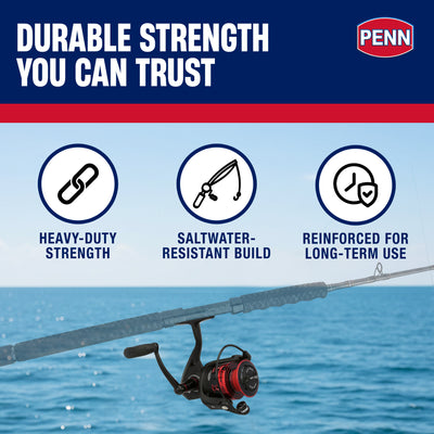 PENN Fierce IV Spinning Fishing Reel, 6.2:1 Gear Ratio, Size 3000, Black/Red