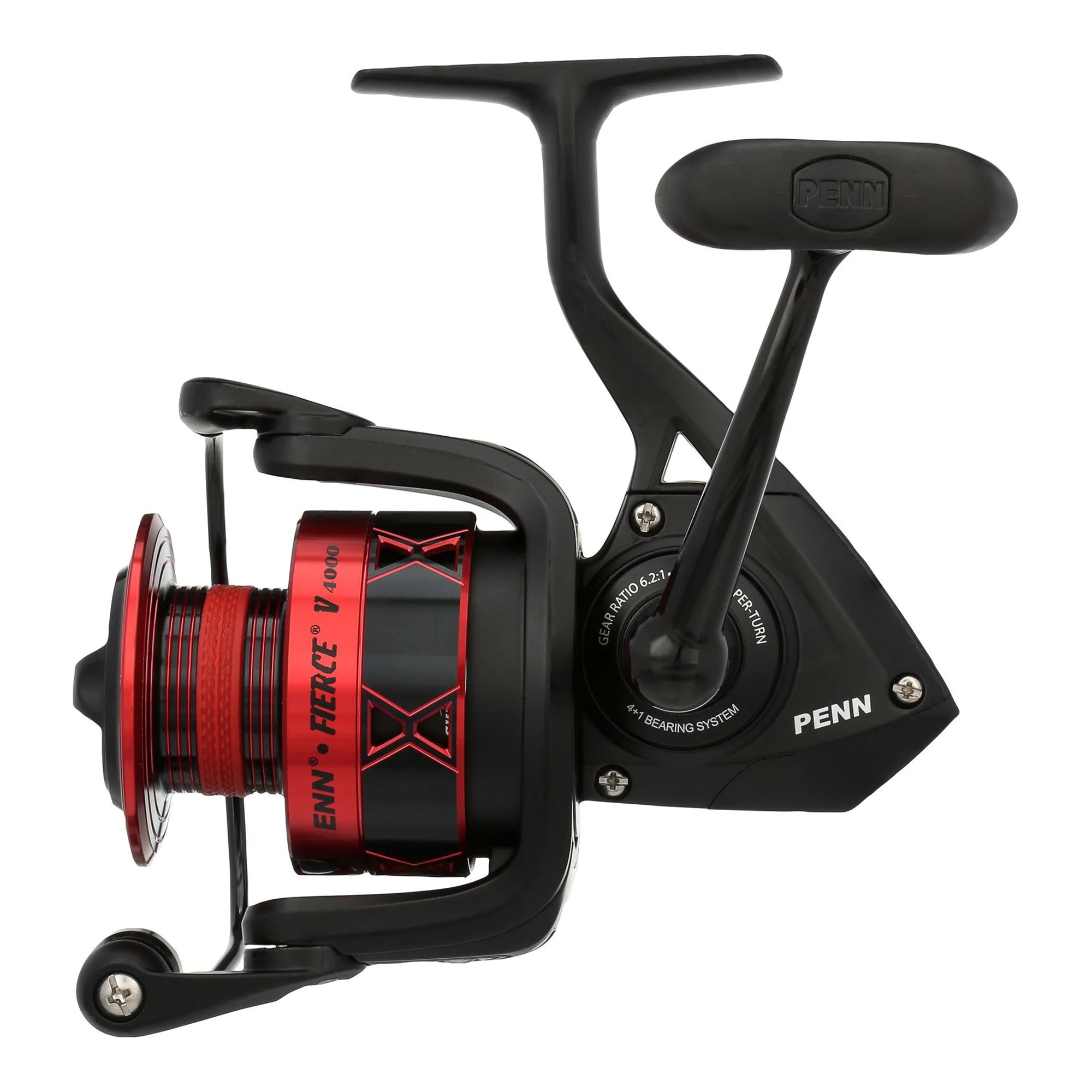 PENN Fierce IV Spinning Fishing Reel, 6.2:1 Gear Ratio, Size 4000, Black/Red