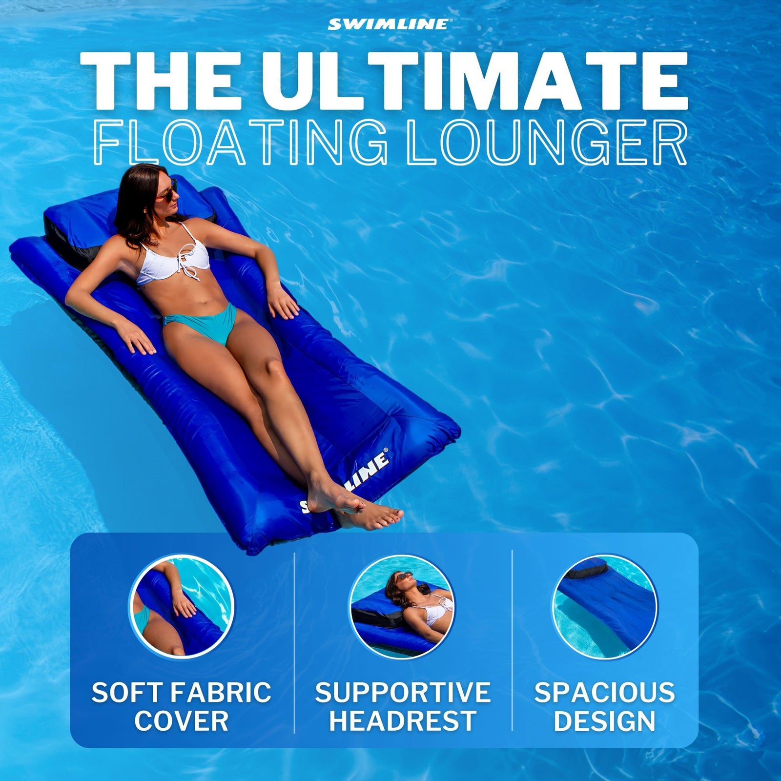 Swimline Oversized Inflatable Swimming Pool Air Mattress Floating Raft, Blue - VMInnovations