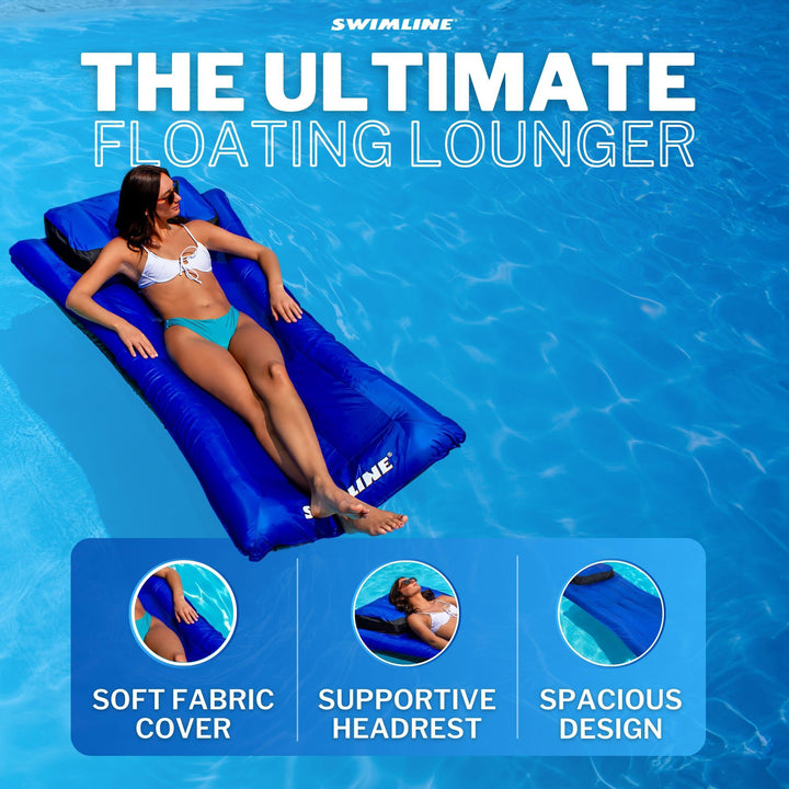 Swimline Oversized Inflatable Swimming Pool Air Mattress Floating Raft, Blue - VMInnovations