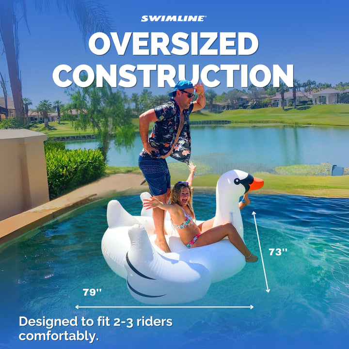 Swimline Swimming Pool Giant Rideable Swan Inflatable Float Toy 75" (Open Box) - VMInnovations