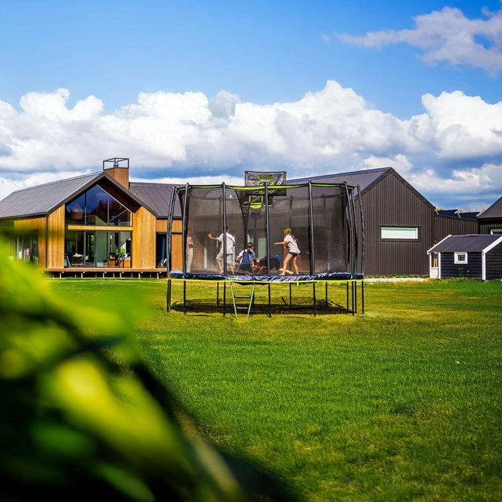 JumpFlex 17' Trampoline MEGA Outdoor Playset with Net and Ladder, Green/Black - VMInnovations