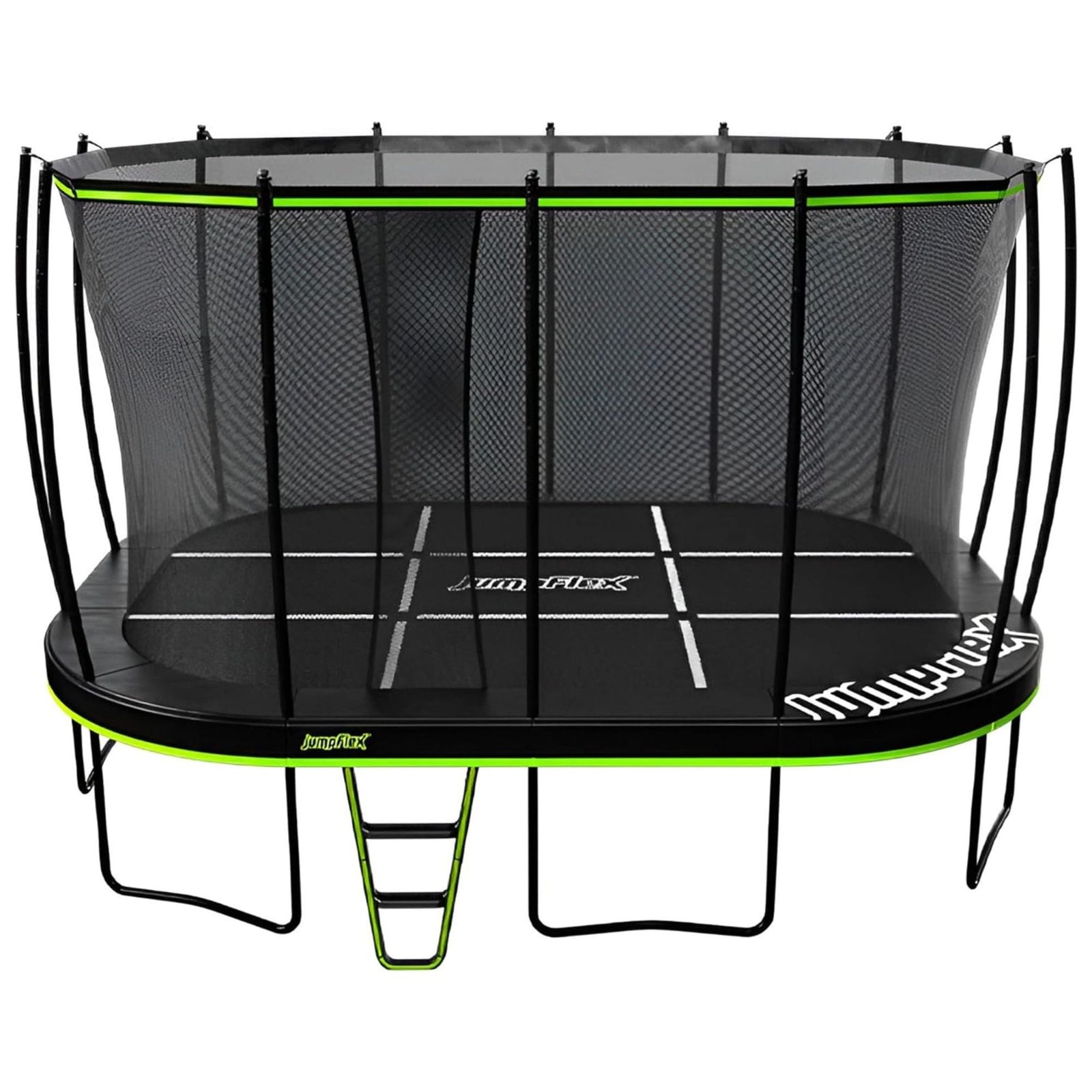 JumpFlex 17' Trampoline MEGA Outdoor Playset with Net and Ladder, Green/Black - VMInnovations