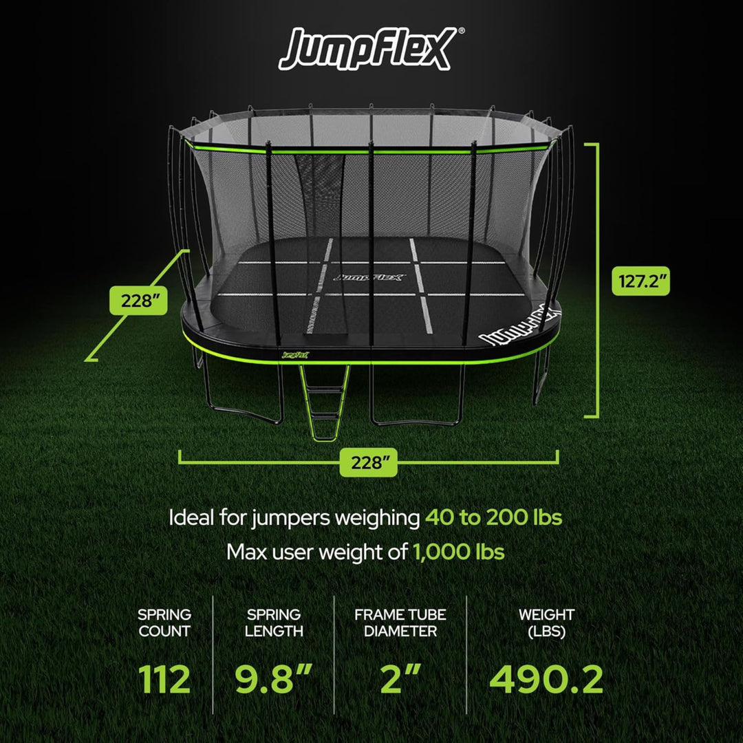 JumpFlex 19' Trampoline MEGA Outdoor Playset with Net and Ladder, Green/Black - VMInnovations