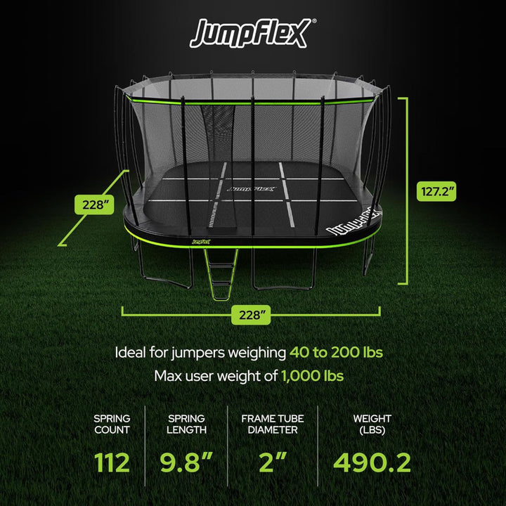 JumpFlex 19' Trampoline MEGA Outdoor Playset with Net and Ladder, Green/Black - VMInnovations