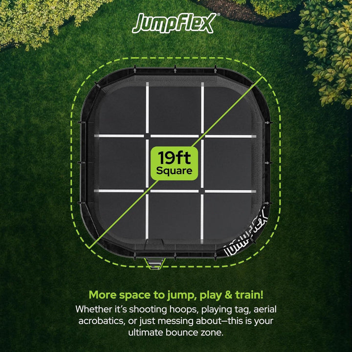 JumpFlex 19' Trampoline MEGA Outdoor Playset with Net and Ladder, Green/Black - VMInnovations
