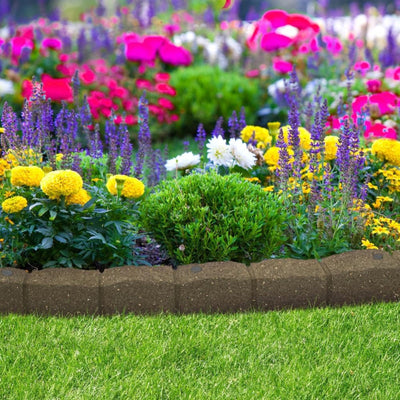 Tierra Verde 48"L Roman Stone Recycled Rubber Garden Border Kit, Earth, 2-Pack