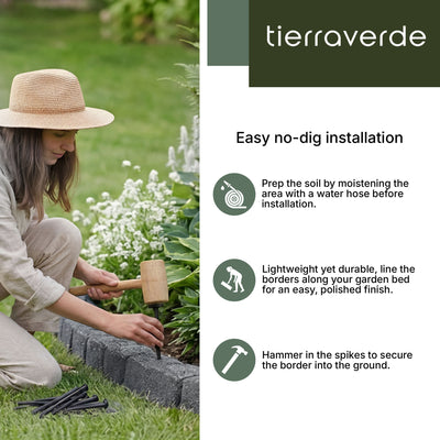 Tierra Verde 48"L Roman Stone Recycled Rubber Garden Border Kit, Grey, 2-Pack - VMInnovations