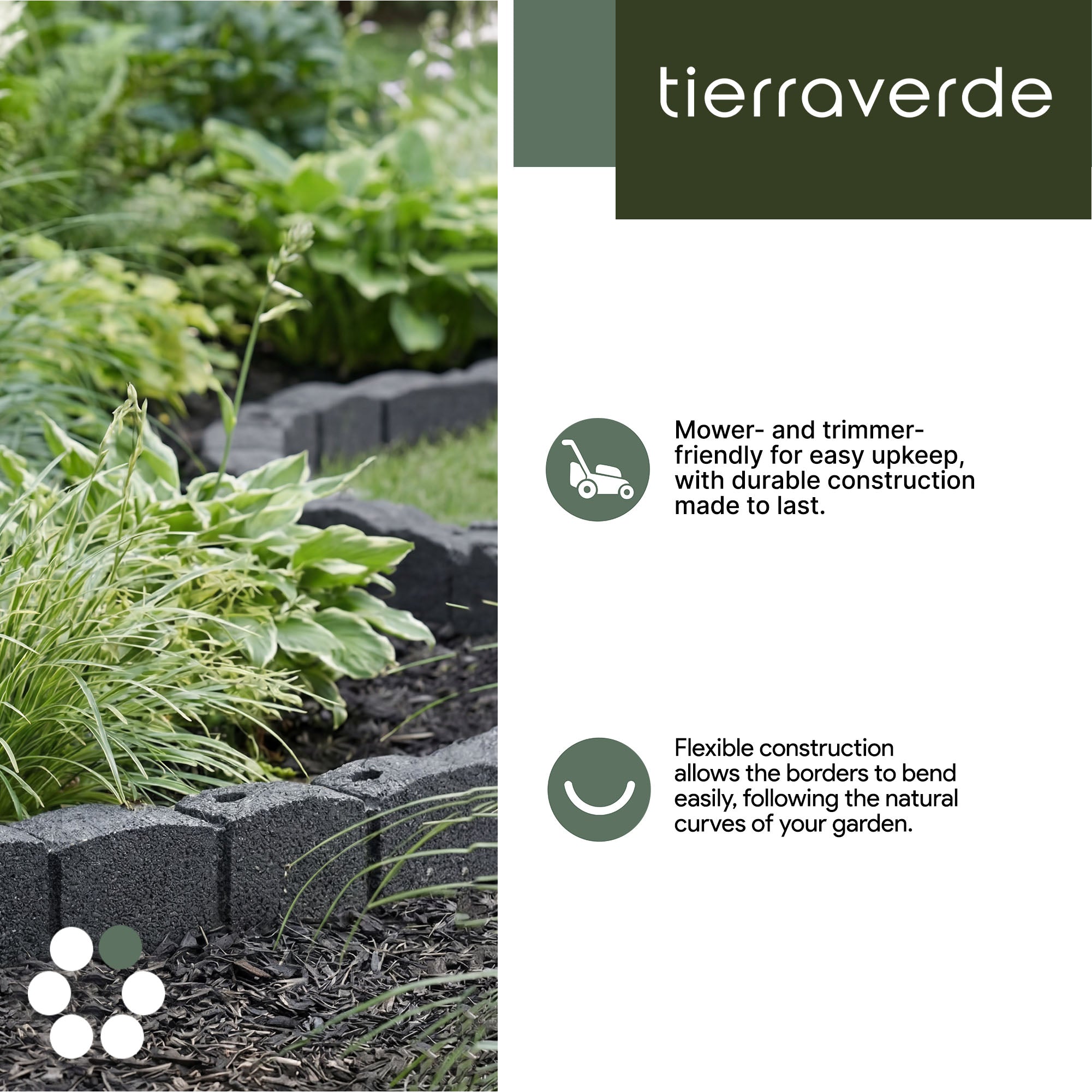 Tierra Verde 48"L Roman Stone Recycled Rubber Garden Border Kit, Grey, 2-Pack - VMInnovations