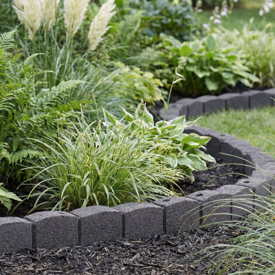 Tierra Verde 48"L Roman Stone Recycled Rubber Garden Border Kit, Grey, 2-Pack - VMInnovations